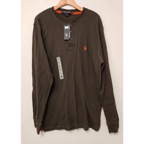 US Polo Association Thermal Top 1/4 Button Long Sleeve Mens XXL Dark Olive NEW - Picture 3 of 14